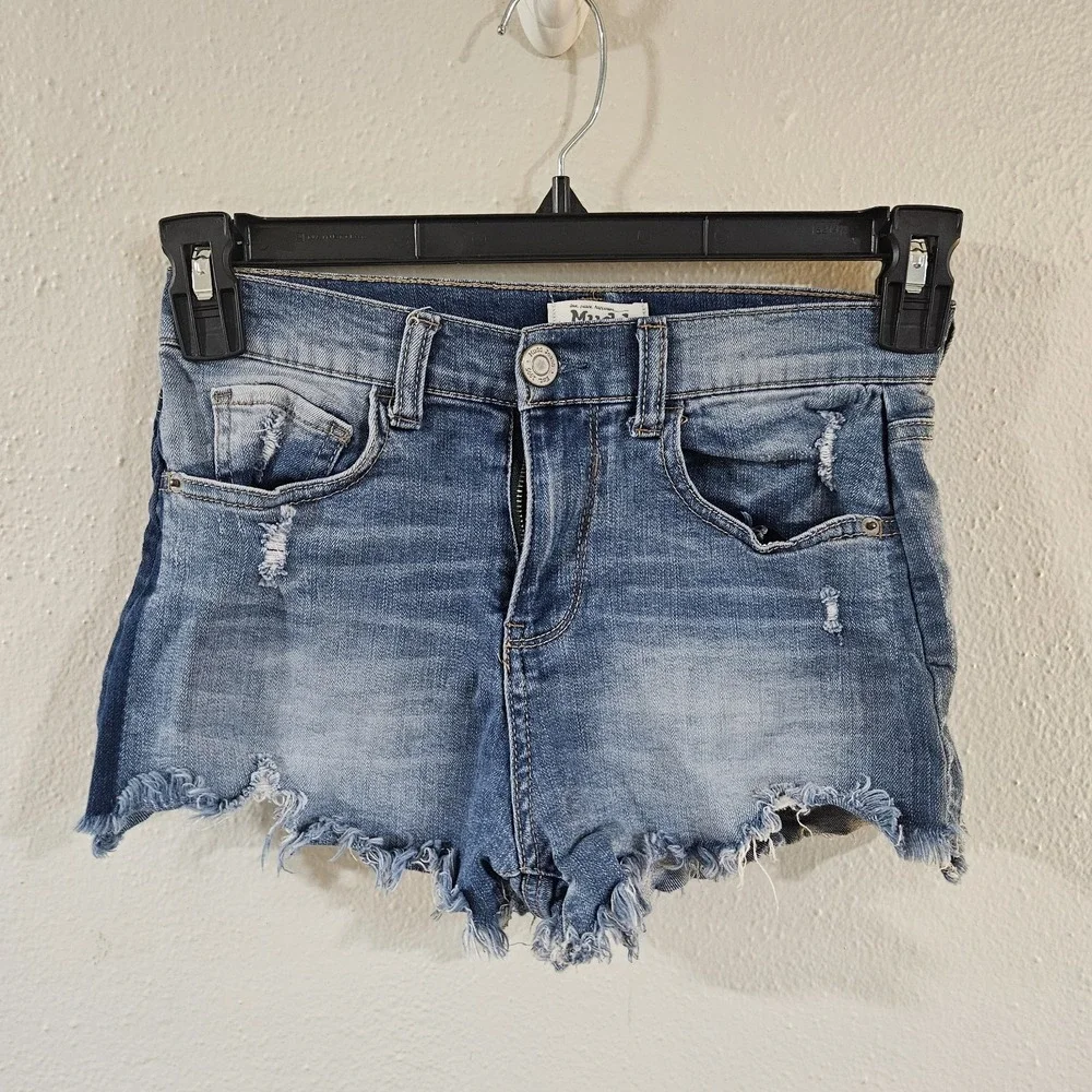 Mudd Jeans Distressed Frayed Denim Jean Shorts Cutoffs Blue Wash Size 5